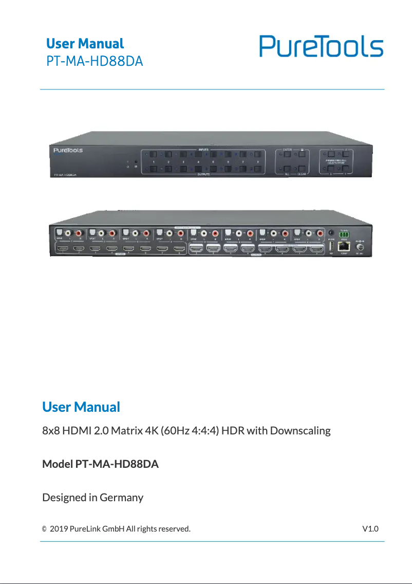 Image de la première page du manuel de l'appareil PT-MA-HD88DA