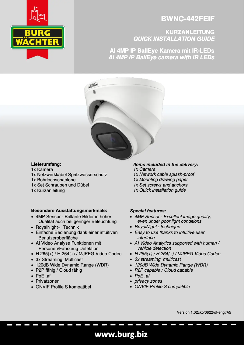 Page 1 de la notice Manuel utilisateur Burg Wächter BWNC-442FEIF