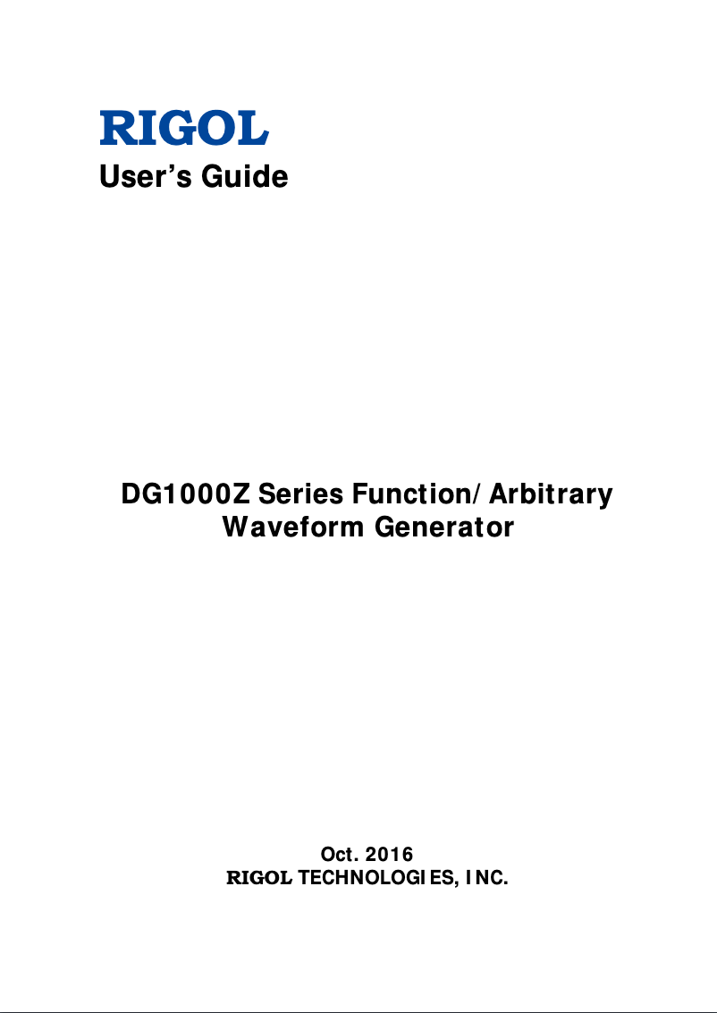 Page 1 de la notice Manuel utilisateur Rigol DG1022Z