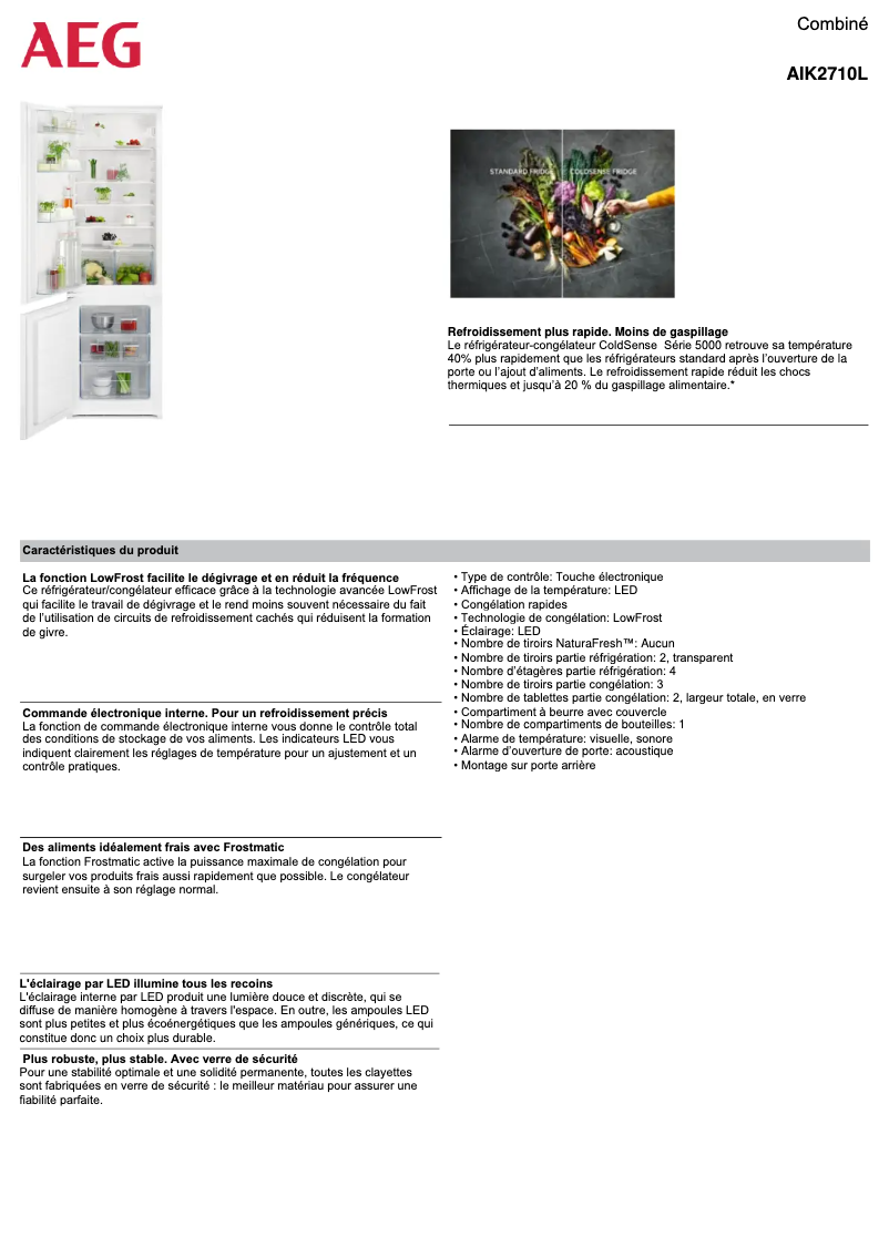 Page 1 de la notice Fiche technique AEG AIK2710L