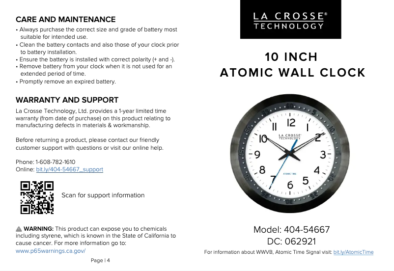 Page 1 de la notice Manuel utilisateur La Crosse Technology 404-54667