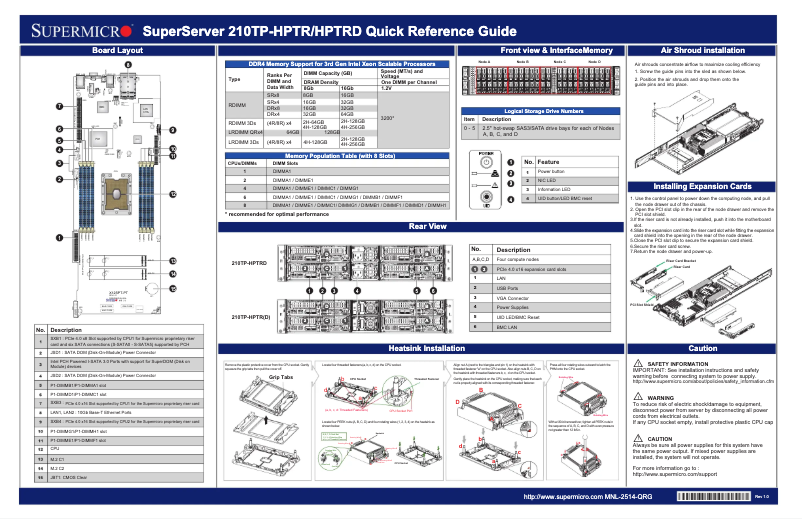 Page 1 de la notice Guide de démarrage rapide Supermicro SuperServer SYS-210TP-HPTRD