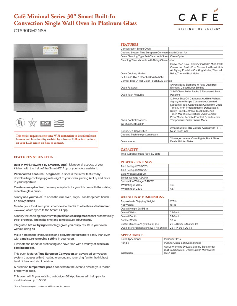 Page 1 of the manual Technical Sheet GE CTS90DM2NS5