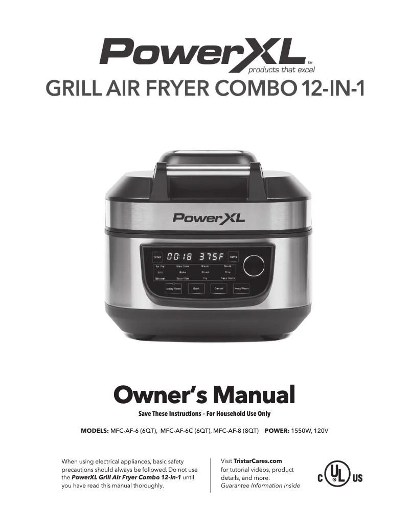 Page n°1 - Manuel utilisateur PowerXL Grill Air Fryer Combo 12-in-1 MFC-AF-8