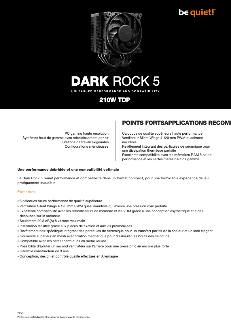 Page n°1 - Fiche technique Be Quiet! Dark Rock 5