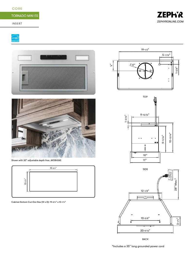 Page 1 de la notice Fiche technique Zephyr Tornado Mini AK8400BS-ES