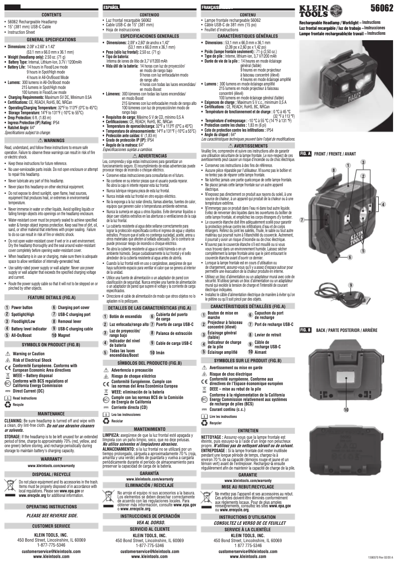 Page 1 de la notice Manuel utilisateur Klein Tools 56062