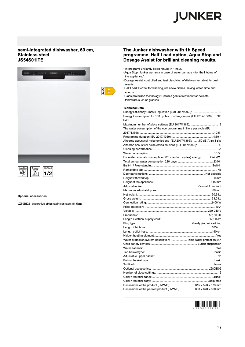 Image de la première page du manuel de l'appareil JS54S01ITE