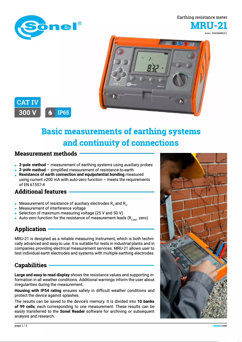 Página 1 del manual Ficha técnica Sonel MRU-21
