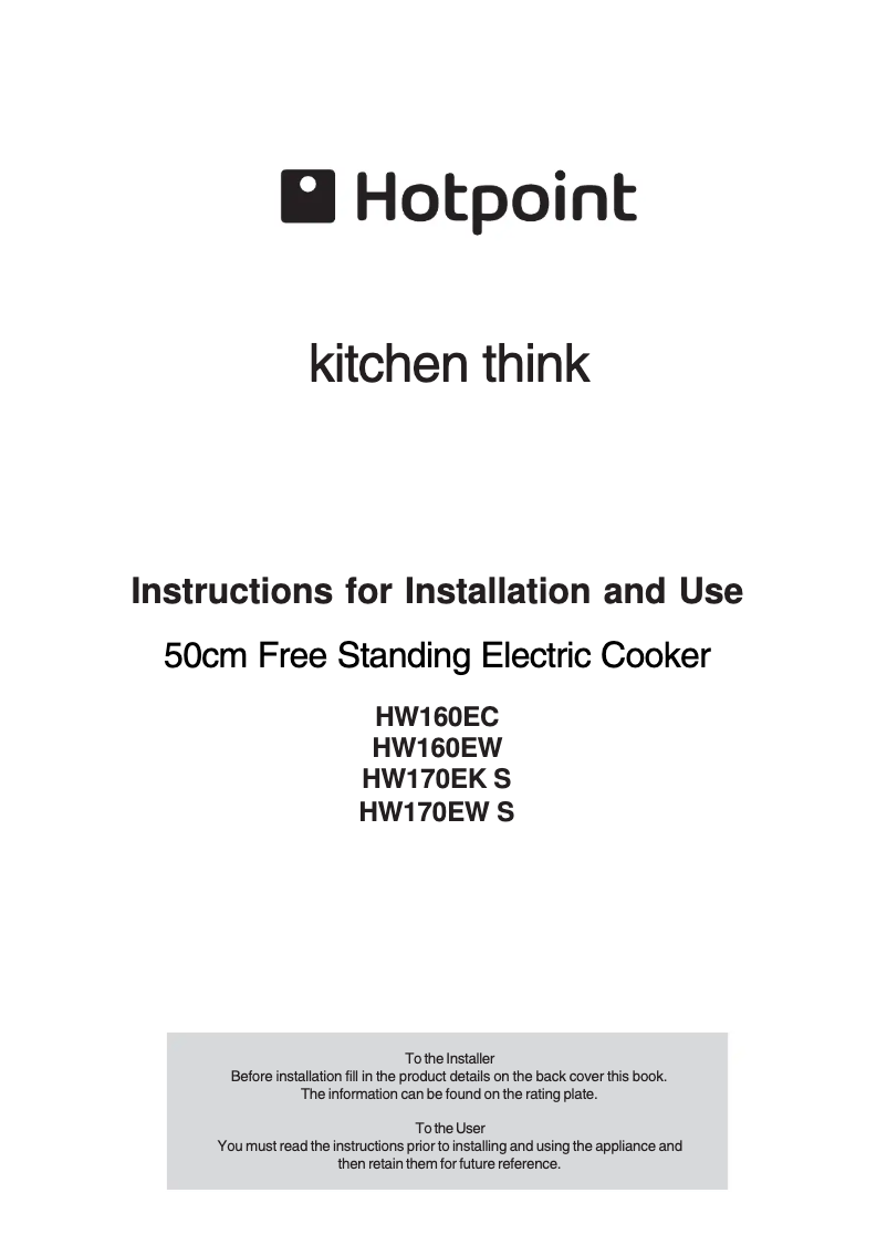 Page 1 de la notice Manuel utilisateur Hotpoint HW170EKS