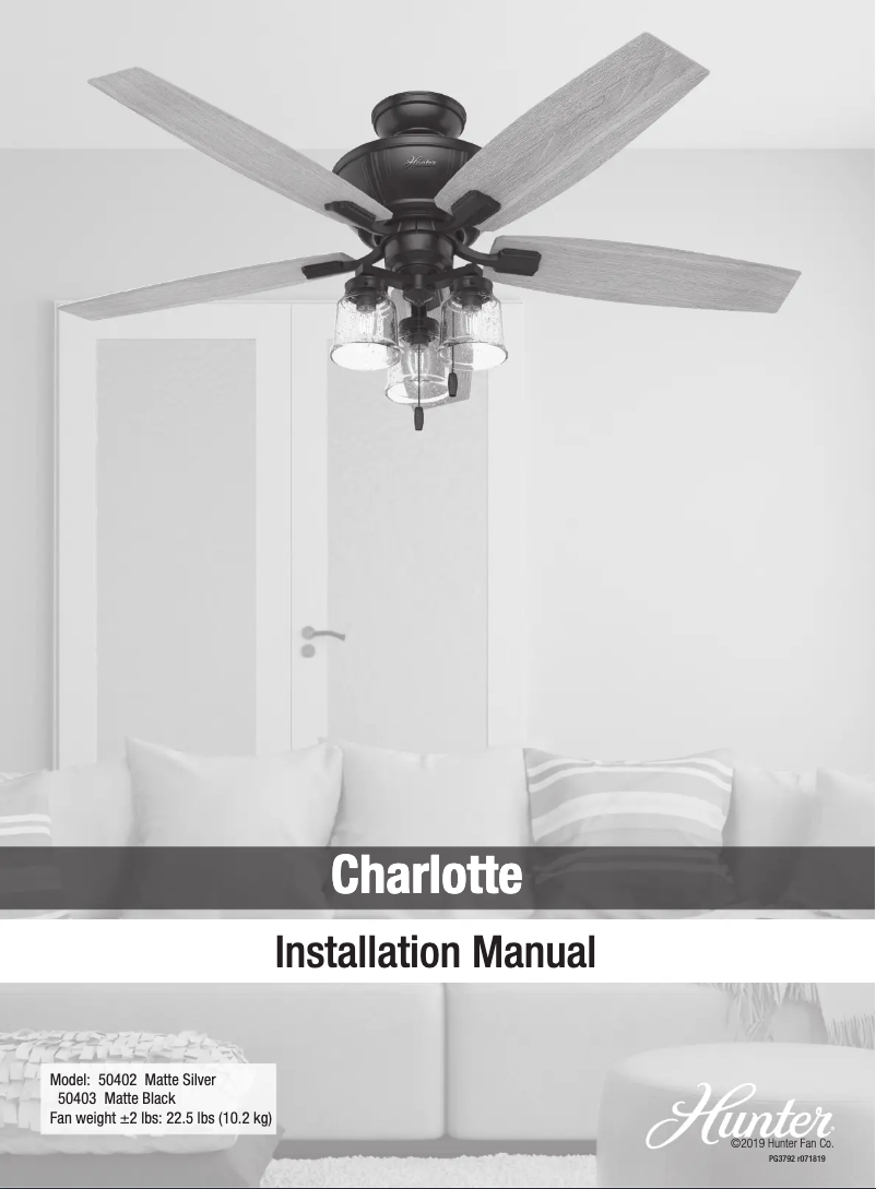 Page 1 de la notice Manuel utilisateur Hunter Charlotte 50402