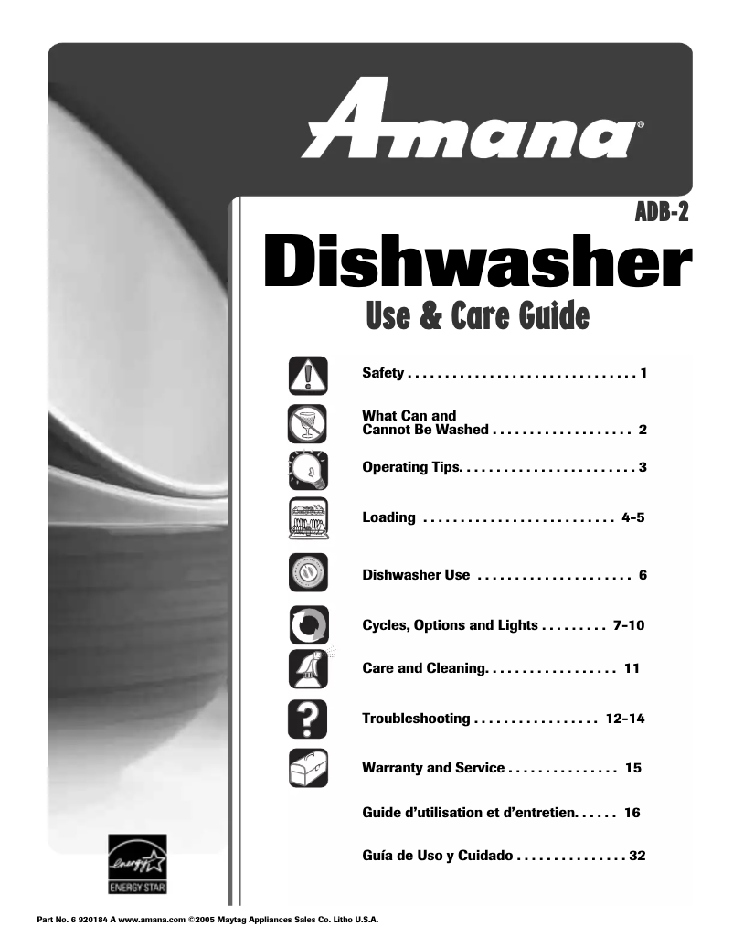 Page 1 de la notice Manuel utilisateur Amana ADB3500AWW