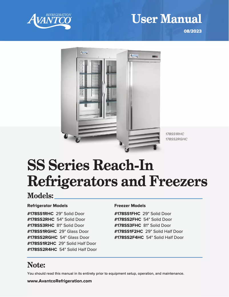 Página 1 del manual Manual de usuario Avantco ND-CFD-1RR-2D-HC
