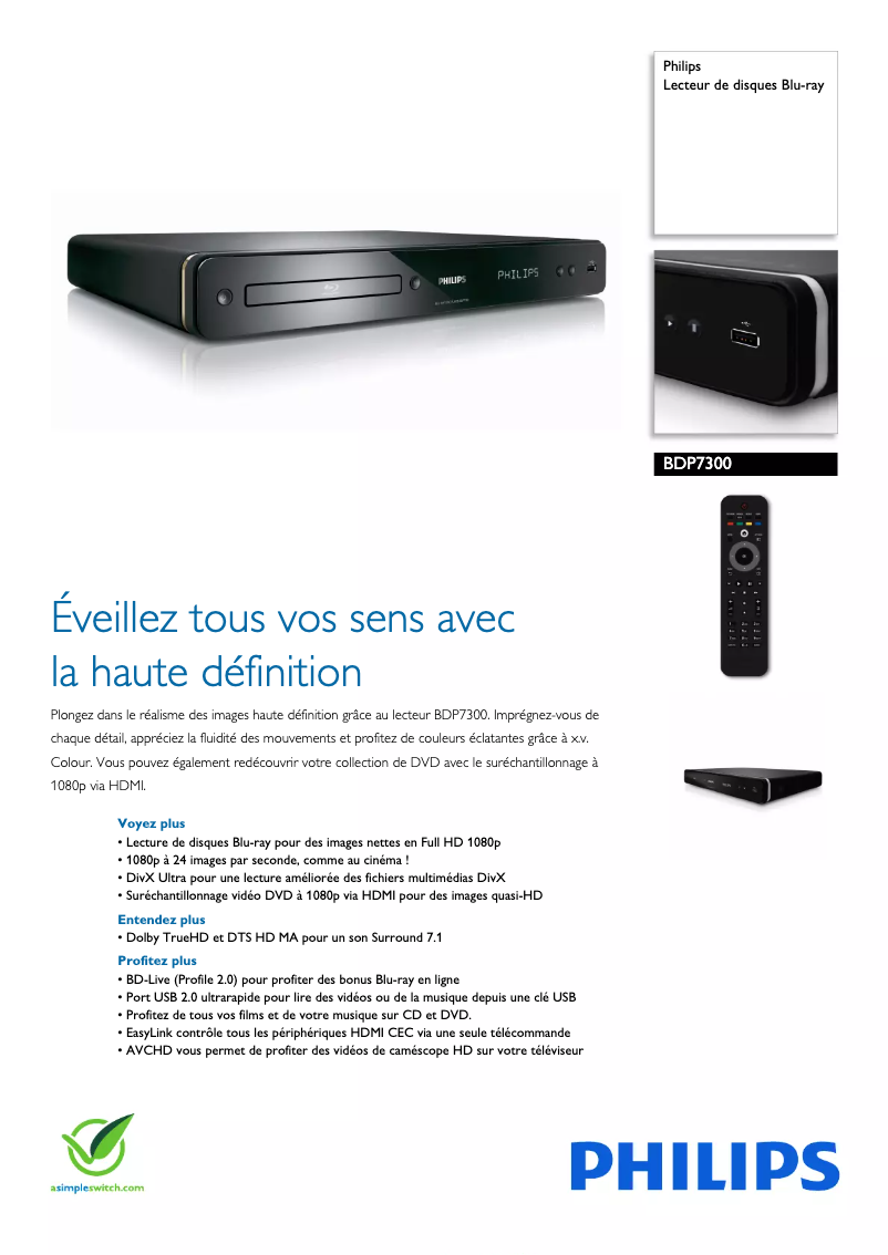 Imagen de la primera página del manual del dispositivo BDP7300