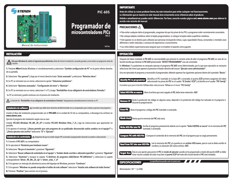 Image de la première page du manuel de l'appareil PIC-605