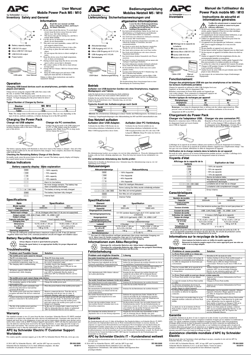 Page 1 de la notice Manuel utilisateur APC M10BK