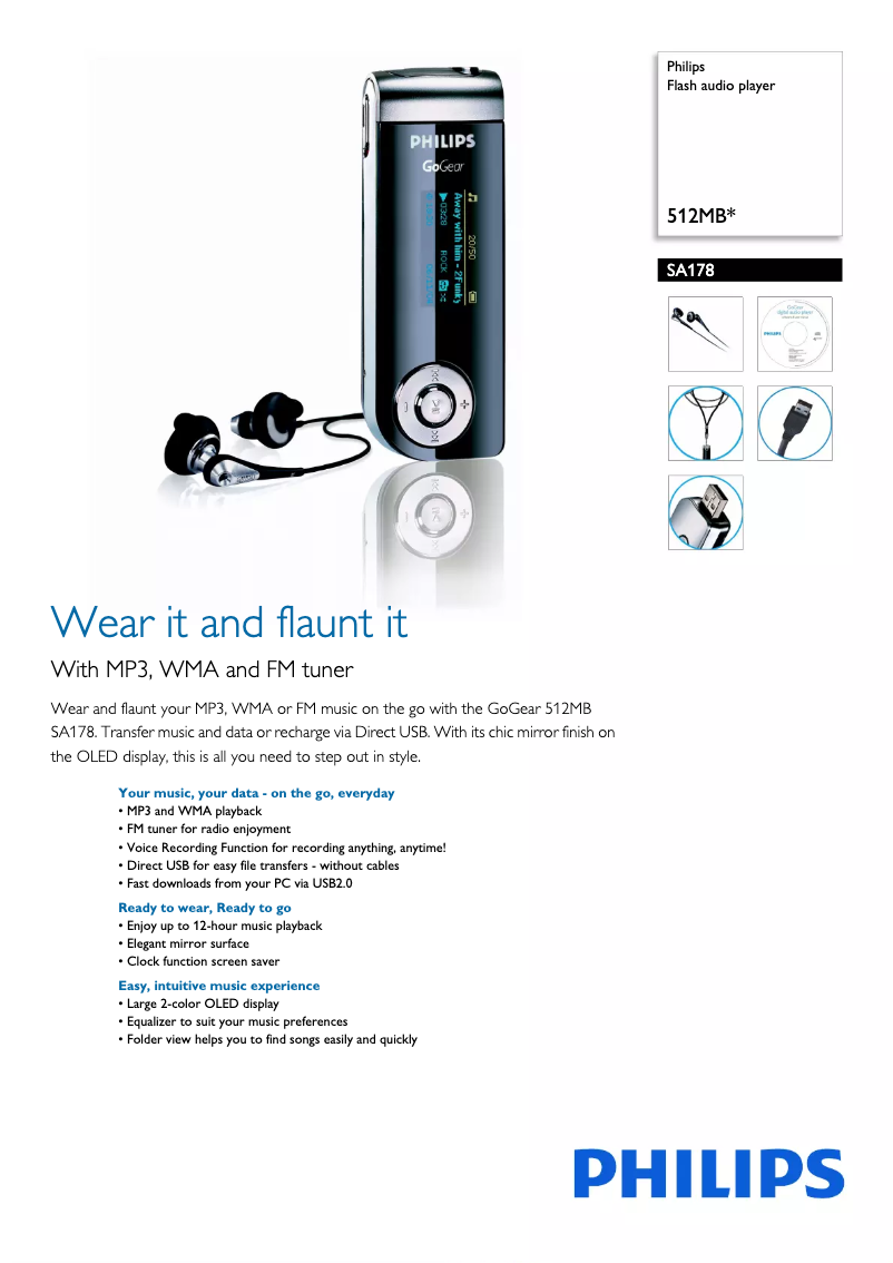 Page n°1 - Fiche technique Philips GoGear SA178