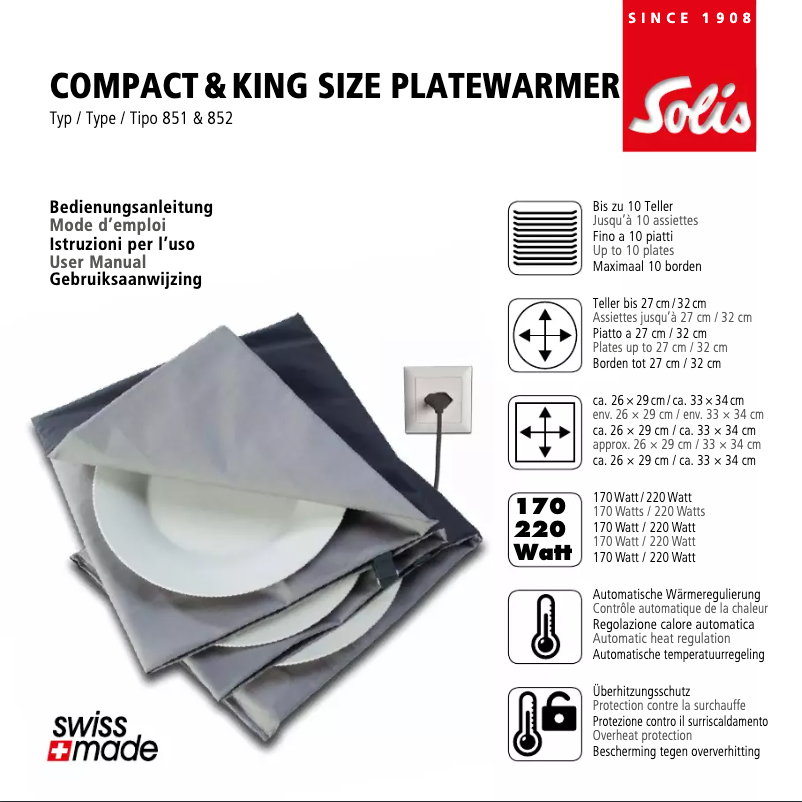 Page 1 de la notice Manuel utilisateur Solis King Size 852