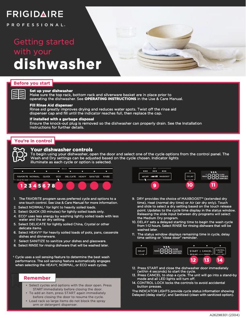 Page 1 de la notice Guide de démarrage rapide Frigidaire FDSP4401AS