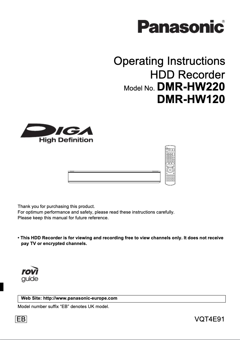 Page n°1 - Manuel utilisateur Panasonic DMR-HW220
