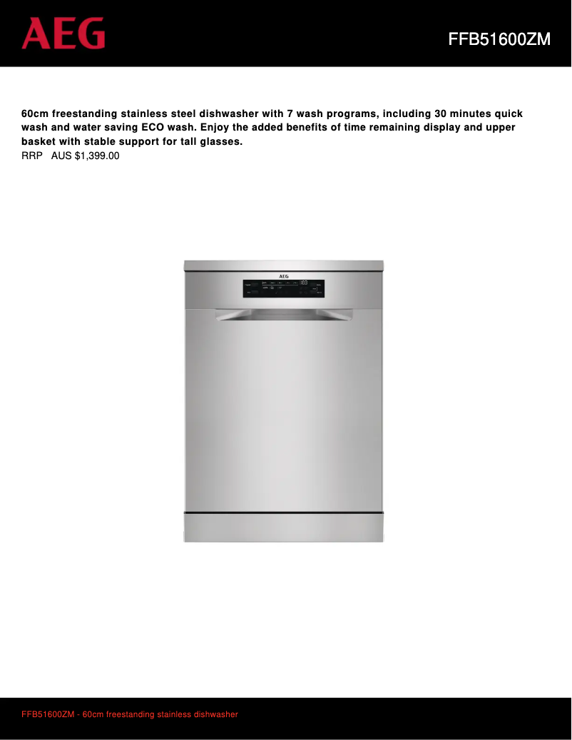Page 1 de la notice Fiche technique AEG FFB51600ZM