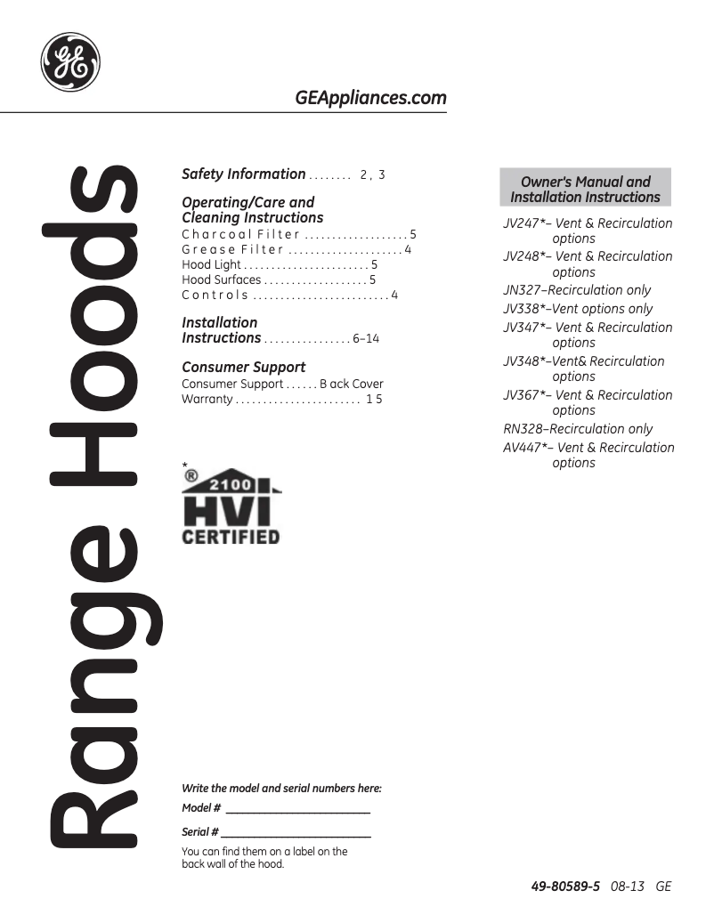 Page n°1 - Mode d'emploi GE JV347HBB