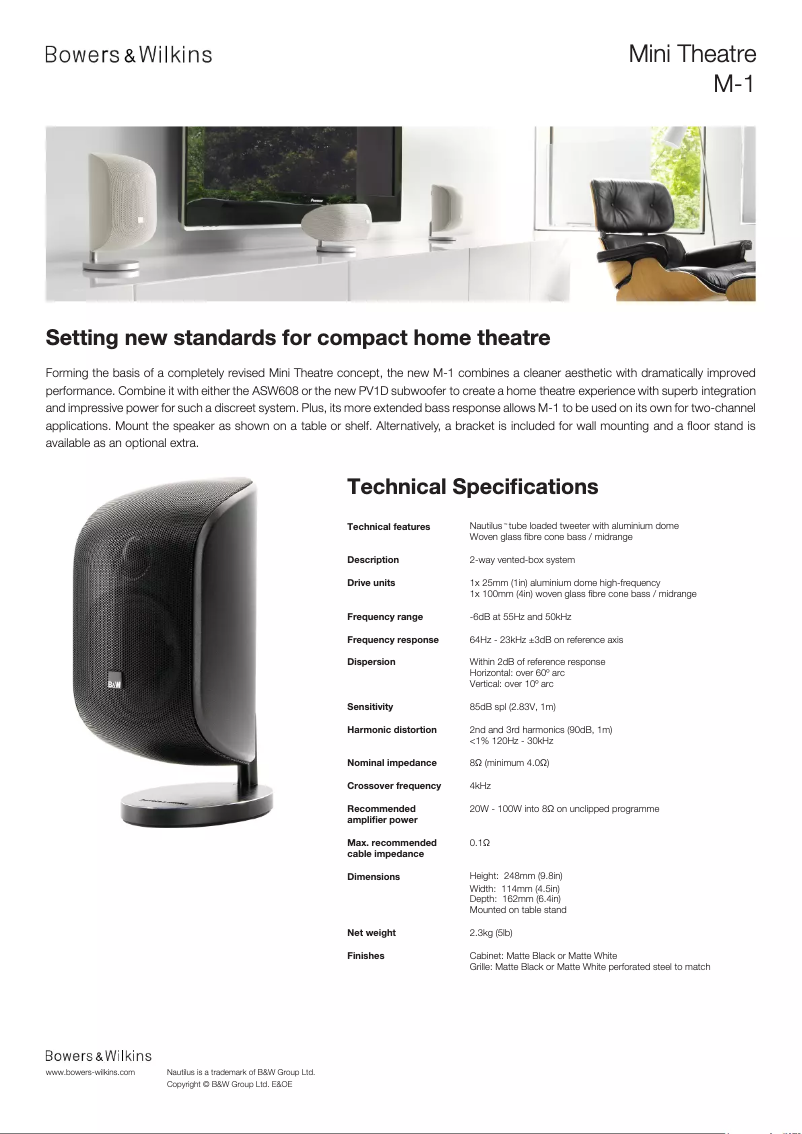 Page 1 de la notice Fiche technique Bowers & Wilkins MT-50