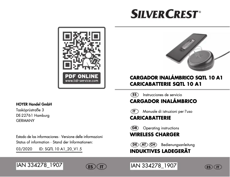 Page n°1 - Manuel utilisateur SilverCrest SQTL 10 A1