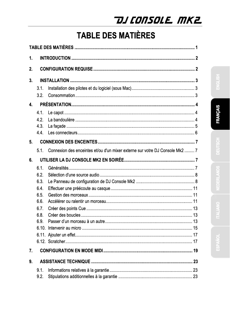 Page 1 de la notice Manuel utilisateur Hercules DJ Console MK2