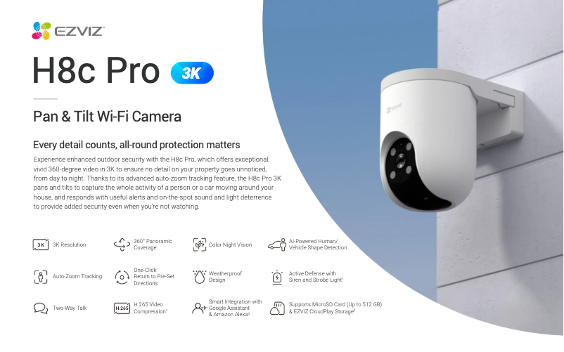 Page 1 de la notice Fiche technique EZVIZ H8c Pro 3K