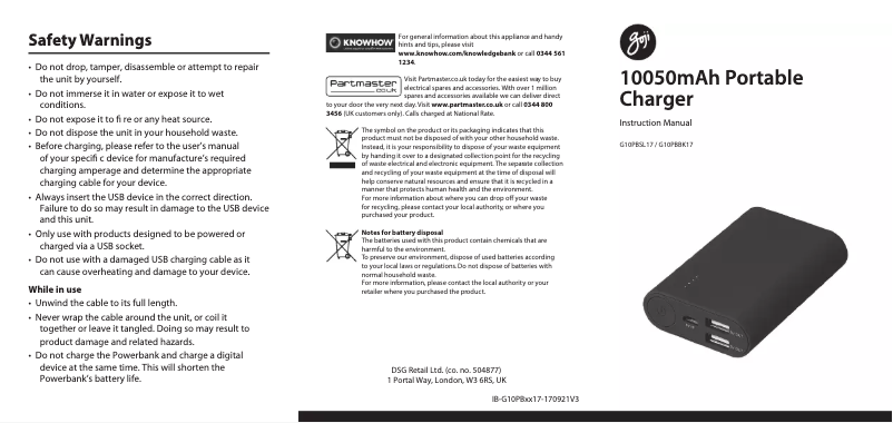 Image de la première page du manuel de l'appareil G10PBBK17