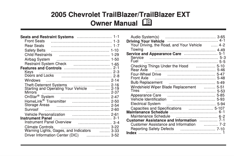 Page 1 de la notice Manuel utilisateur Chevrolet TrailBlazer (2005)