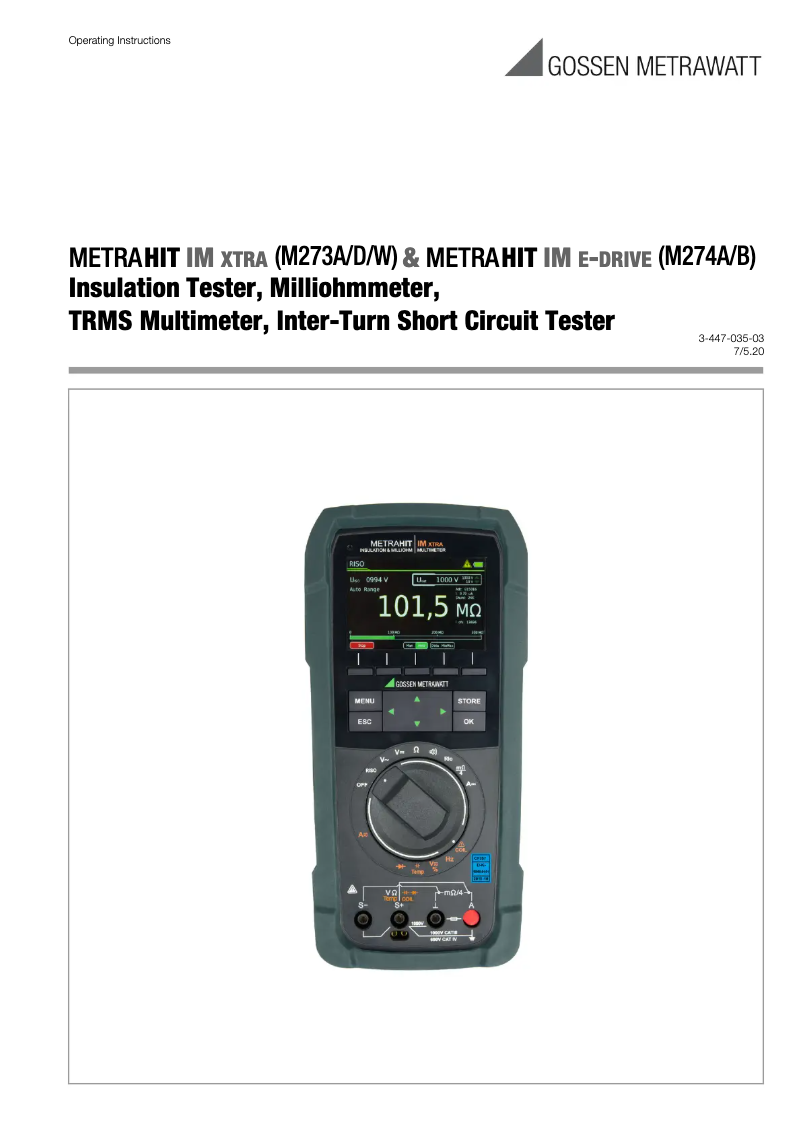 Page 1 de la notice Manuel utilisateur Gossen Metrawatt Metrahit IM XTRA (M273A/D/W)