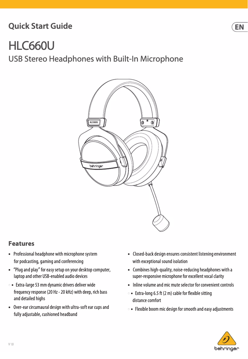 Page 1 de la notice Manuel utilisateur Behringer HLC660U