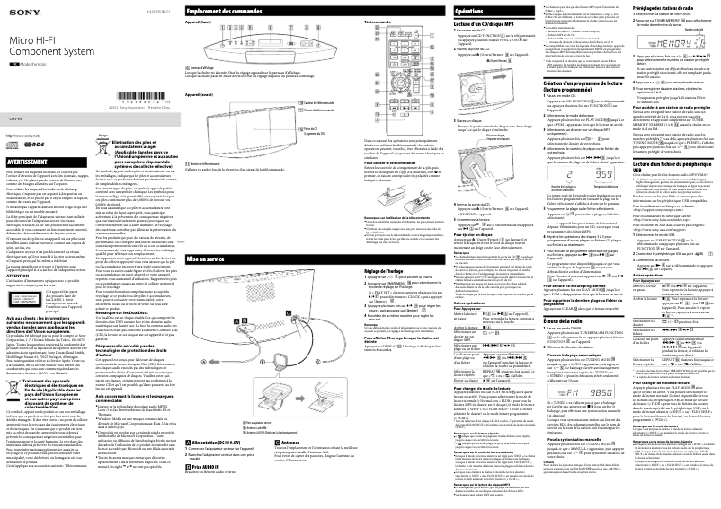 Page n°1 - Manuel utilisateur Sony CMT-V9