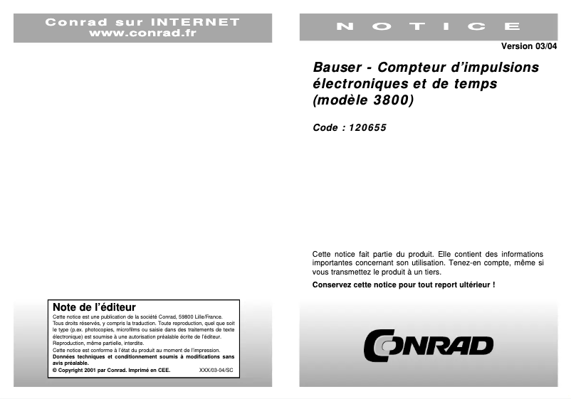 Page 1 de la notice Manuel utilisateur Bauser 3801