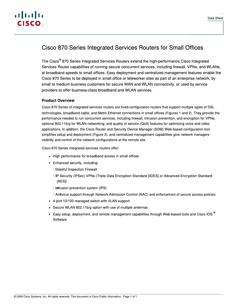 Page 1 de la notice Manuel utilisateur Cisco 877