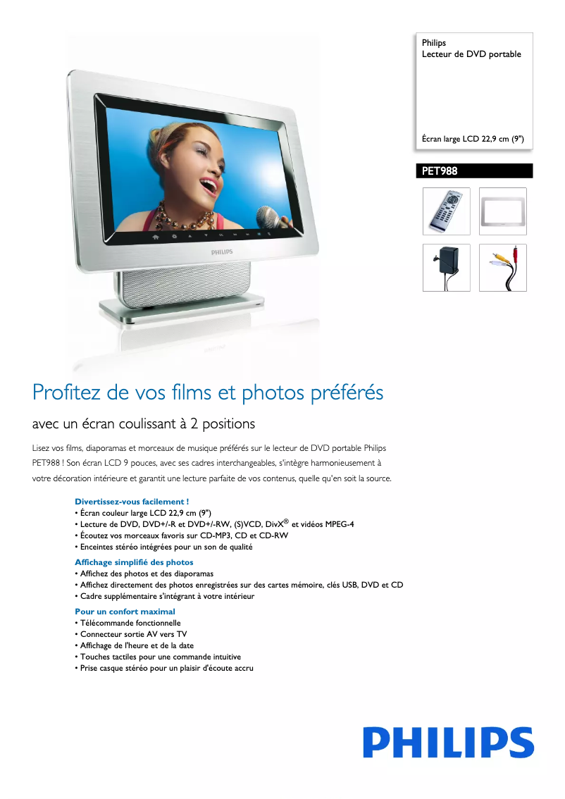 Page 1 of the manual Technical Sheet Philips PET988