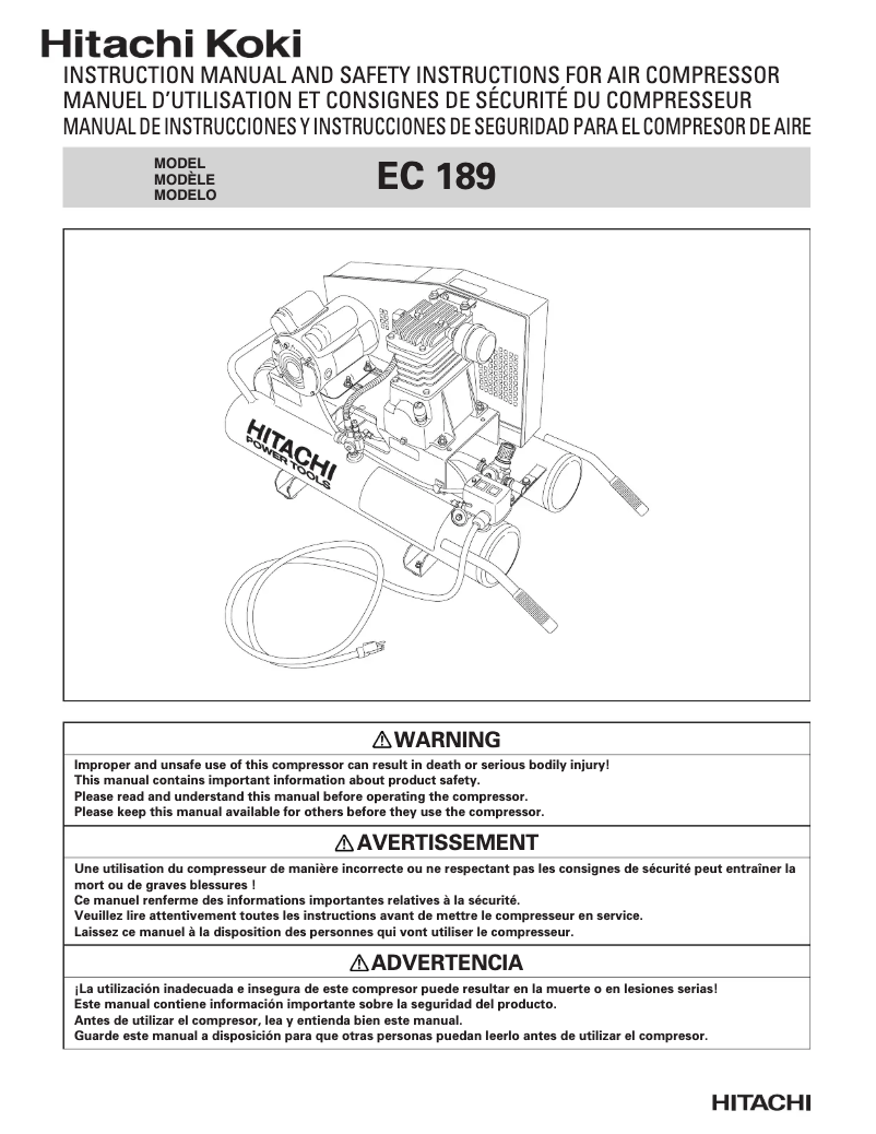 Page n°1 - Manuel utilisateur Hitachi EC 189