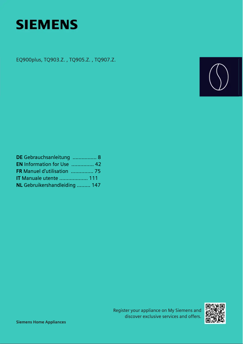 Page 1 de la notice Manuel utilisateur Siemens EQ900 plus TQ907FZ3