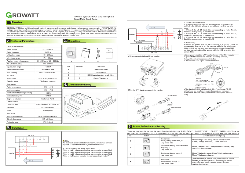 Page 1 de la notice Guide de démarrage rapide Growatt Smart Meter