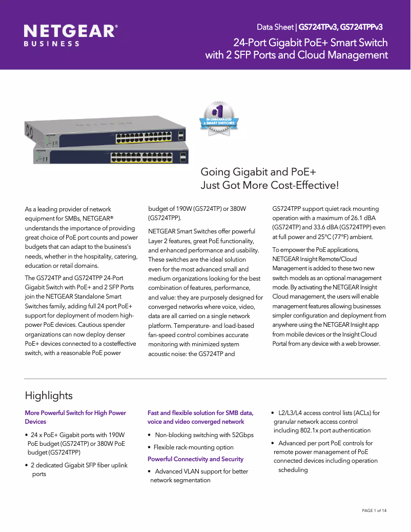 Page n°1 - Fiche technique Netgear GS724TPPv3