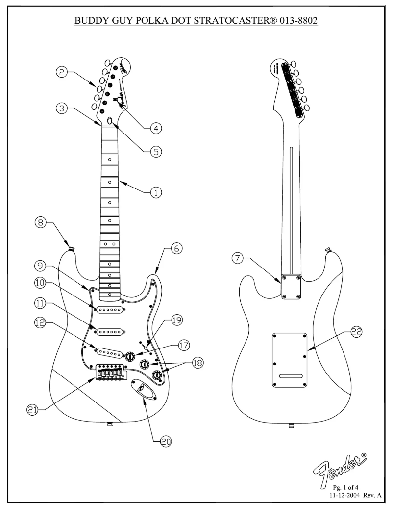 Página 1 del manual Diagrama de cableado Fender Buddy Guy Standard Stratocaster