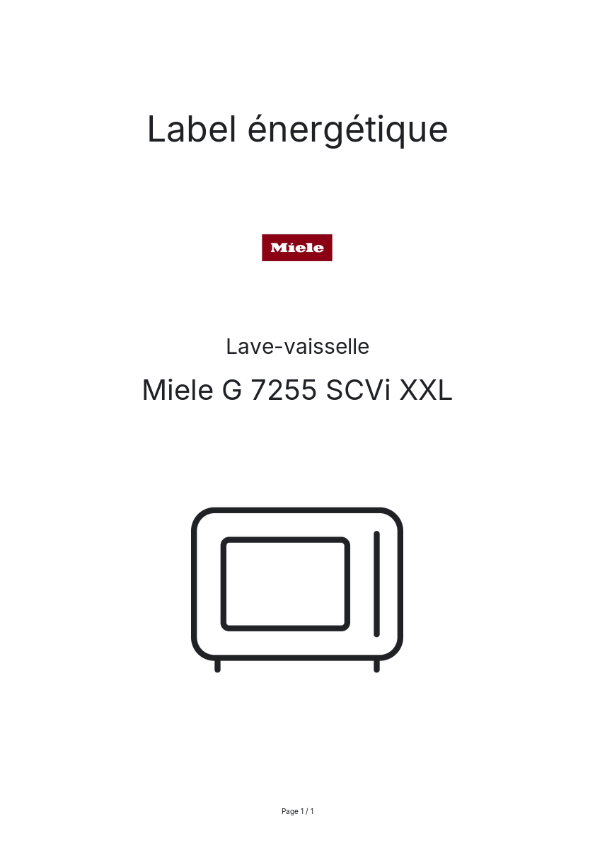 Page n°1 - Label énergétique Miele G 7255 SCVi XXL