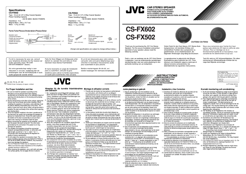 Page n°1 - Manuel utilisateur JVC CS-FX502