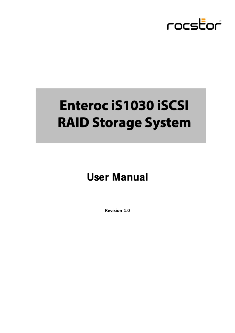 Page 1 de la notice Manuel utilisateur Rocstor Enteroc iS1030 iSCSI