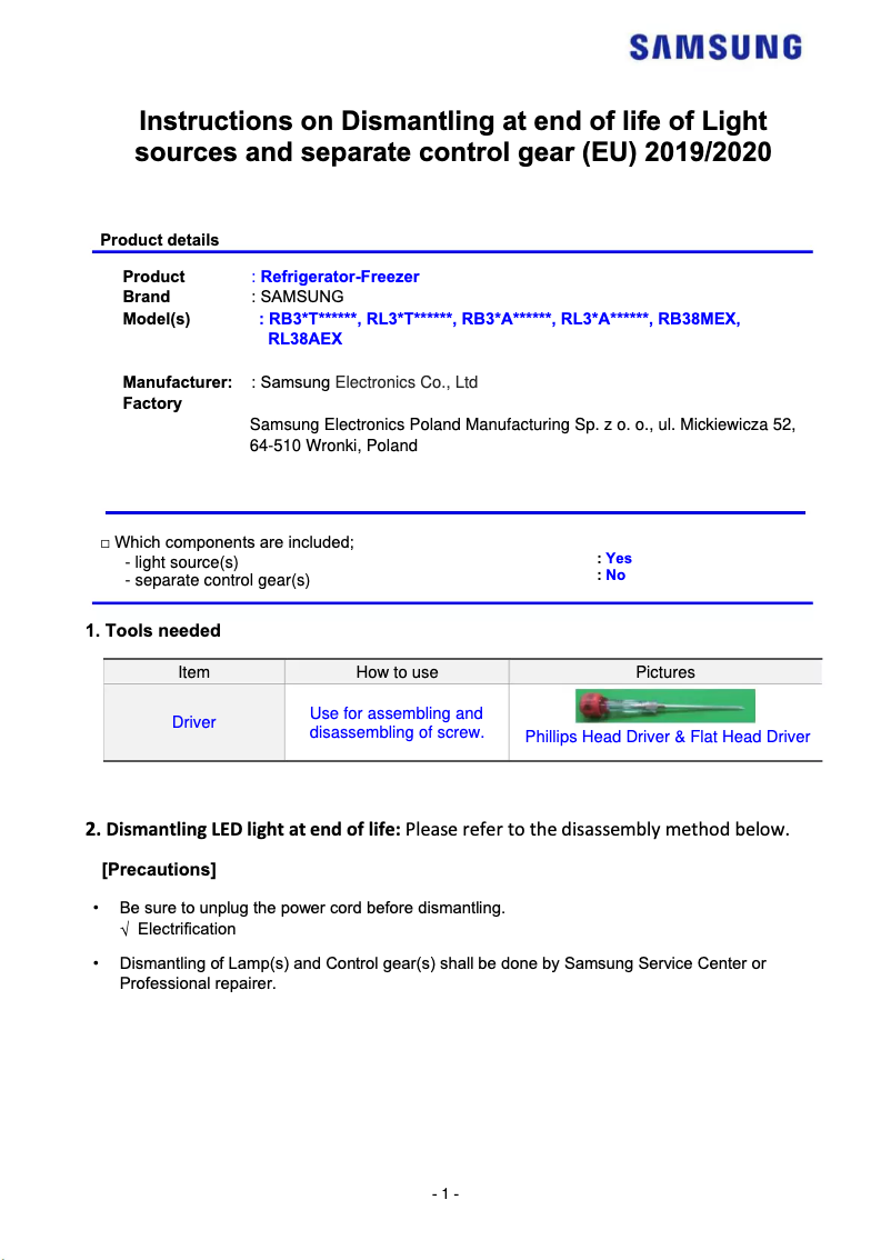 Page 1 de la notice Manuel utilisateur Samsung RL38A7B63CW