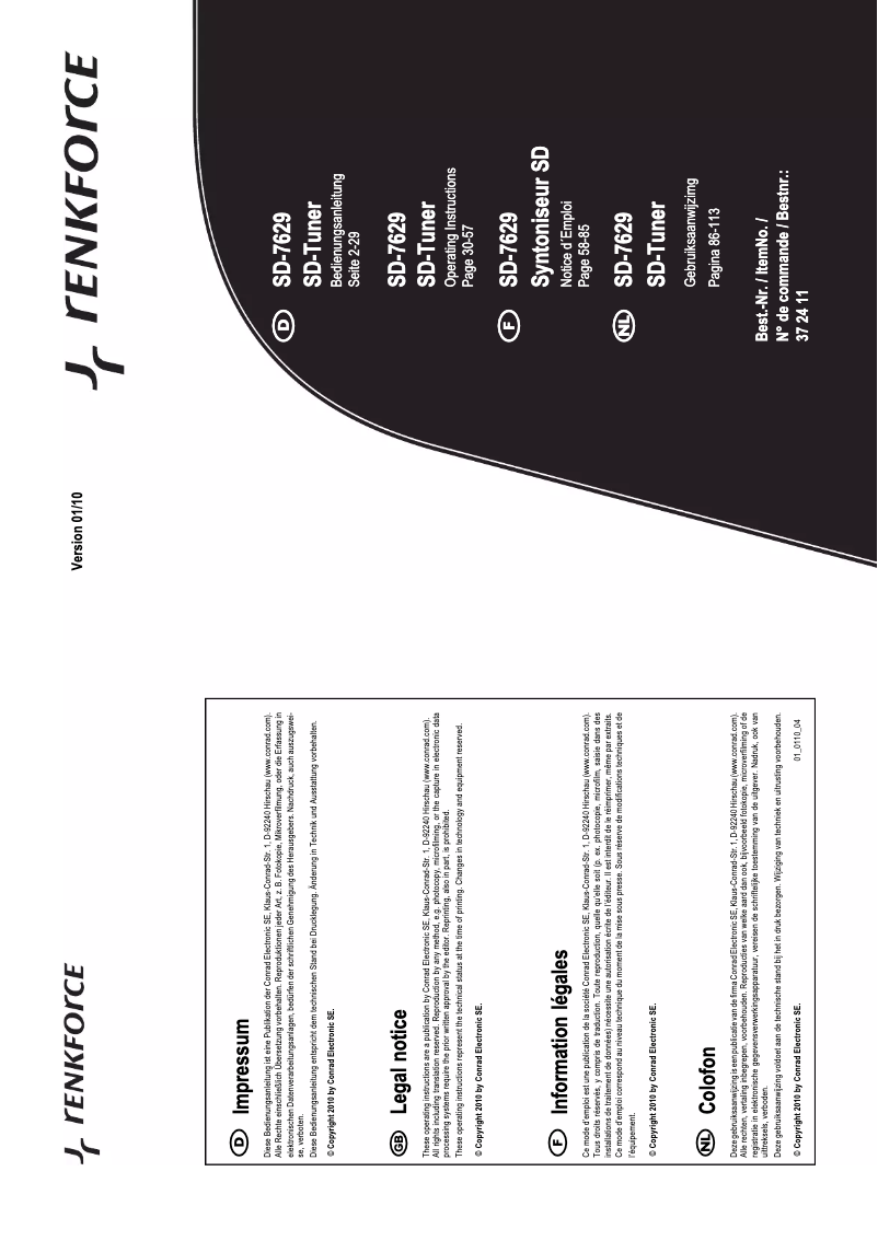 Page n°1 - Manuel utilisateur Renkforce SD-7629
