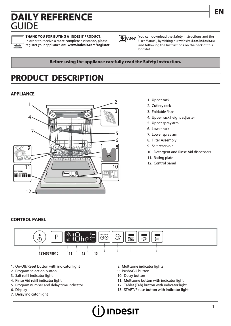 Page 1 de la notice Manuel utilisateur Indesit DIO 3T131 A FE