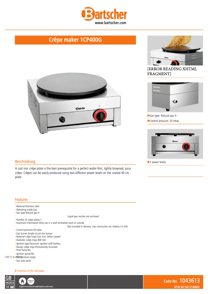 Image de la première page du manuel de l'appareil 1CP400G